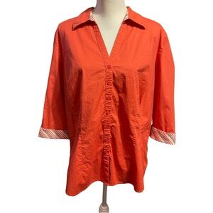 St Johns Bay Woman's Button Shirt Contrasting Trim Orange Size 2X Office Event
